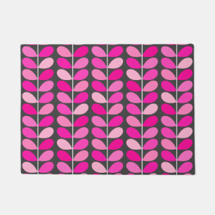 Mid Century Danish Leaves, Fuchsia Pink and Grey Doormat