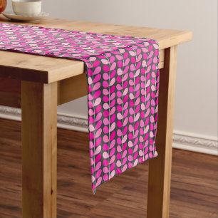 Mid Century Danish Leaves, Fuchsia Pink and Grey Short Table Runner