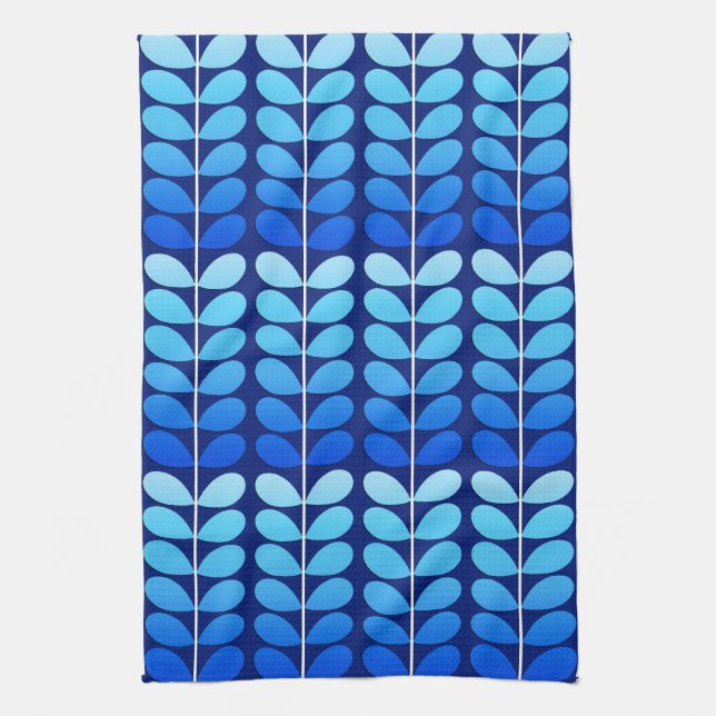 Mid Century Danish Leaves, Navy and Cobalt Blue Kitchen Towel (Vertical)