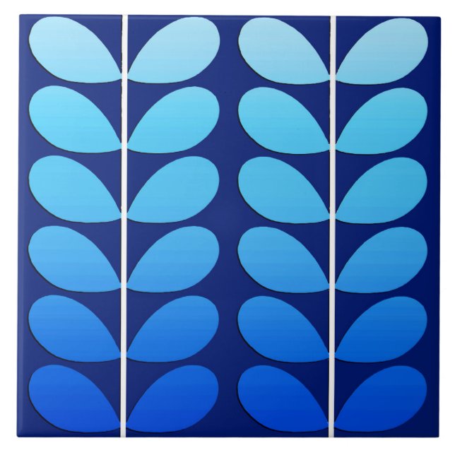 Mid Century Danish Leaves, Navy and Cobalt Blue Tile (Front)
