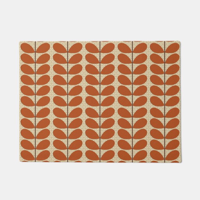 Mid Century Danish Leaves, Rust Brown and Beige Doormat (Front)