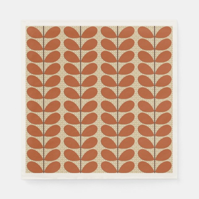 Mid Century Danish Leaves, Rust Brown and Beige Napkin (Front)