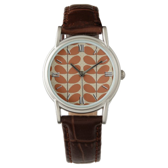 Mid Century Danish Leaves, Rust Brown and Beige Watch (Front)