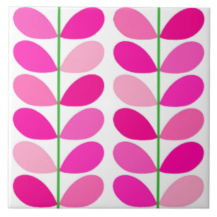 Mid Century Danish Leaves, Shades of Fuchsia Pink Tile