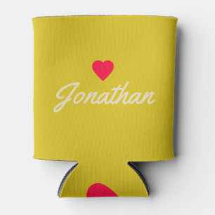 Mid-Century Dark Lemon Vintage Heart Signature Can Cooler