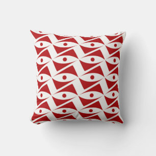 Mid-Century Delta Wings - white and red Throw Pillow