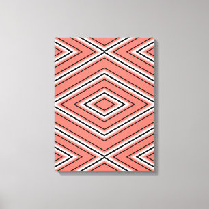 Mid Century Diamond Pattern Coral, Black and White Canvas Print