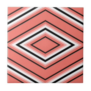 Mid Century Diamond Pattern Coral Black and White  Tile