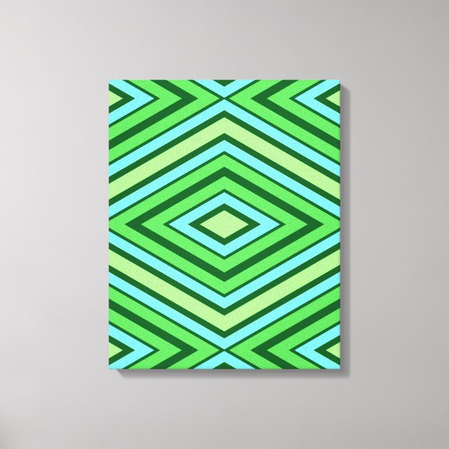 Mid Century Diamond Pattern Jade Green and Aqua   Canvas Print (Front)