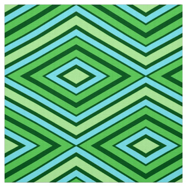 Mid Century Diamond Pattern Jade Green and Aqua   Fabric (Swatch)