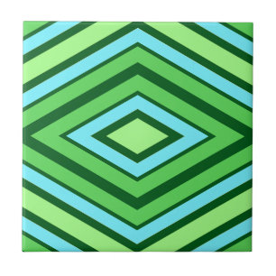 Mid Century Diamond Pattern Jade Green and Aqua   Tile