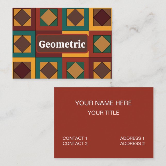 Mid Century Diamond Square Geometric Pattern Business Card (Front/Back)