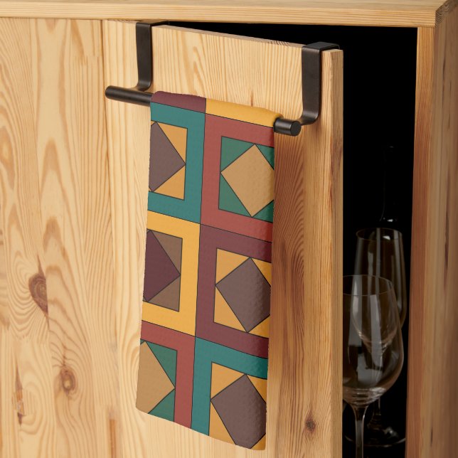 Mid Century Diamond Square Geometric Pattern Kitchen Towel (Thirds Fold)