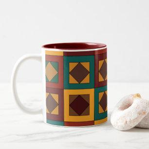 Mid Century Diamond Square Geometric Pattern Two-Tone Coffee Mug