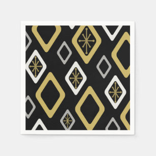 Mid Century Diamonds Black Gold Napkin