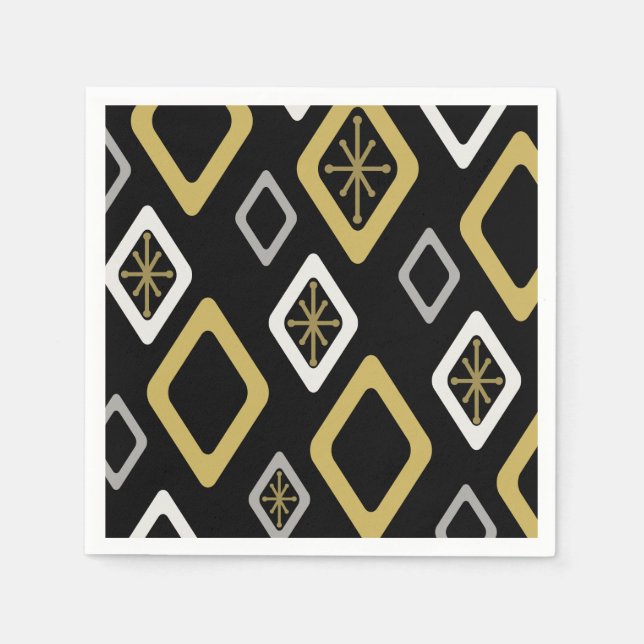 Mid Century Diamonds Black Gold Napkin (Front)