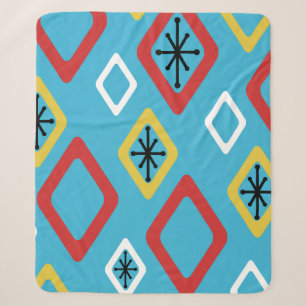 Mid Century Diamonds Blue Red Yellow Sherpa Blanket