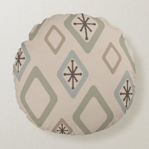 Mid Century Diamonds Soft Neutrals Round Pillow