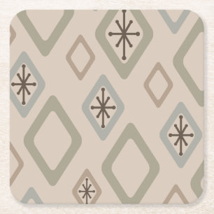 Mid Century Diamonds Soft Neutrals Square Paper Coaster