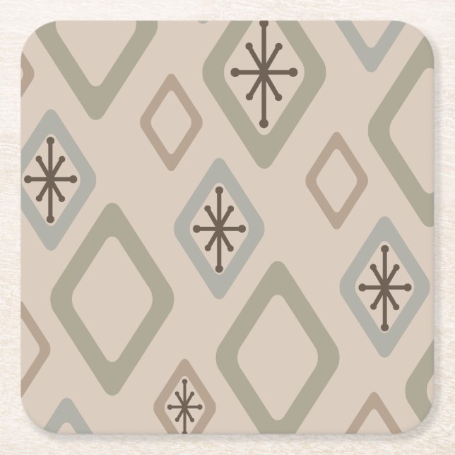 Mid Century Diamonds Soft Neutrals Square Paper Coaster (Front)