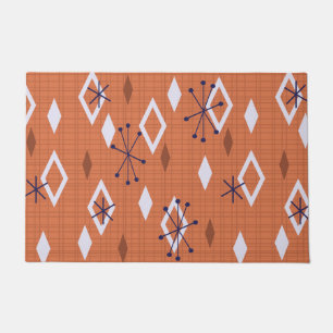Mid Century Diamonds Starbursts Burnt Orange Doormat