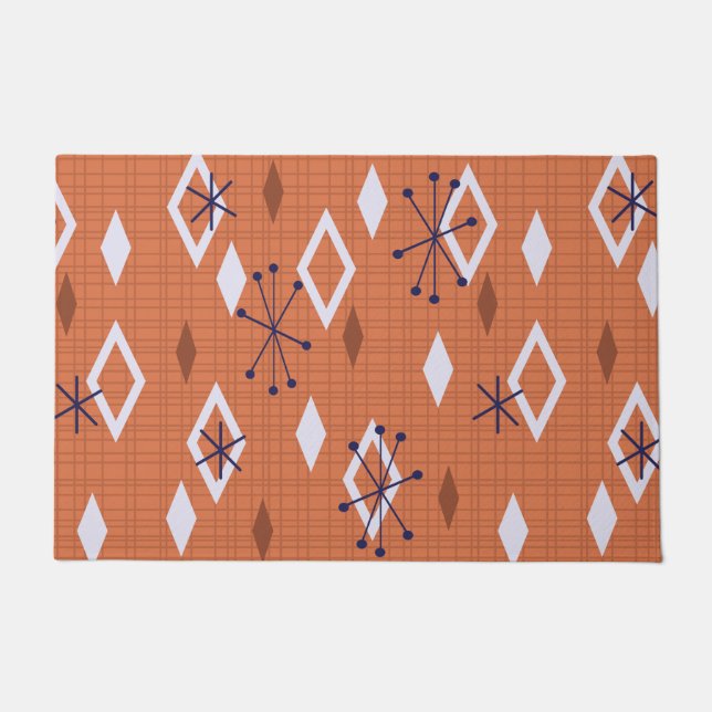 Mid Century Diamonds Starbursts Burnt Orange Doormat (Front)