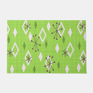 Mid Century Diamonds Starbursts Chartreuse Doormat