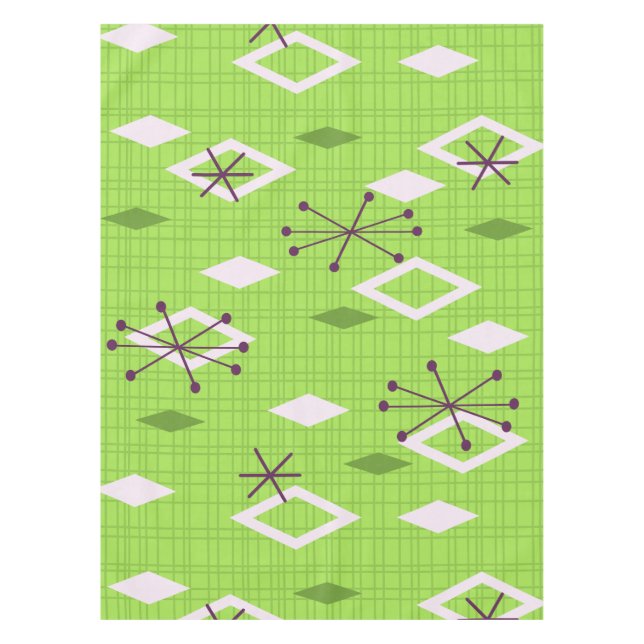 Mid Century Diamonds Starbursts Chartreuse Tablecloth (Front)