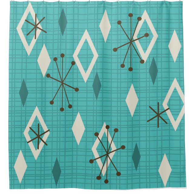 Mid Century Diamonds Starbursts Turquoise (Front)
