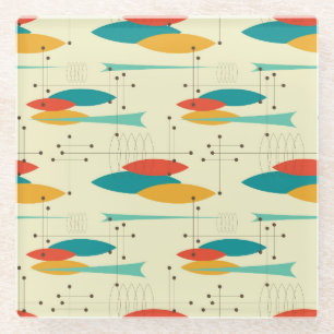 Mid century ellipse line design, quirky abstract glass coaster