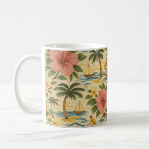 Mid Century Faded Hawaiian Shirt Print  Coffee Mug