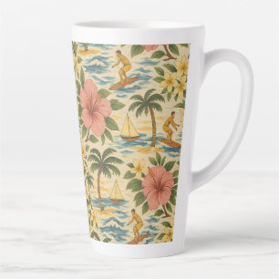 Mid Century Faded Hawaiian Shirt Print  Latte Mug
