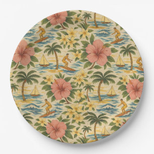Mid Century Faded Hawaiian Shirt Print Paper Plate