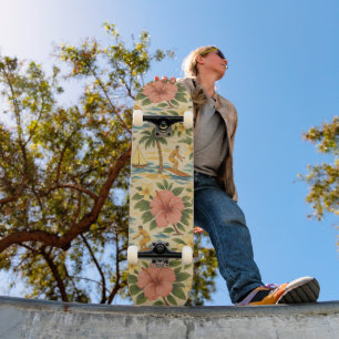 Mid Century Faded Hawaiian Shirt Print  Skateboard
