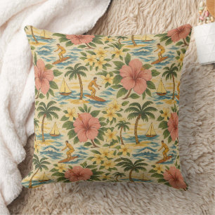 Mid Century Faded Hawaiian Shirt Print Throw Pillow