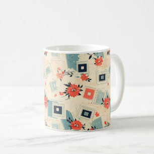 Mid Century Film Slide Coral Blue Floral Coffee Mug