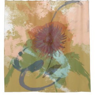 Mid Century Floral Abstract Blush Mint Green Gold