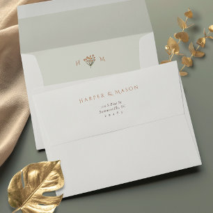 Mid-Century Floral Doodles Wedding Envelope