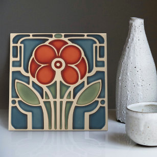 Mid-Century Flower Symmetry Arts Crafts Movement Tile