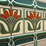 Mid-Century Flower Symmetry Arts Crafts Movement Tile<br><div class="desc">This exquisite mid-century modern ceramic tile is a loving homage to the time-honoured Arts and Crafts movement. Expertly crafted in our Barcelona workshop, it features abstract symmetrical shapes and imitates the captivating allure of mid-century modern faux relief tiles. The symmetrical designs echo a harmonious balance, the ideal expression of abstract...</div>