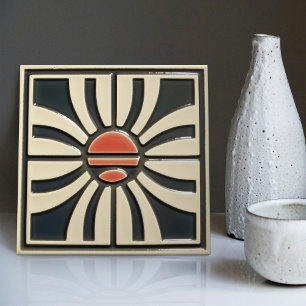 Mid-Century Flower Symmetry Arts Crafts Movement Tile