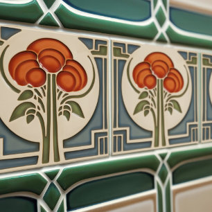 Mid-Century Flower Symmetry Arts Crafts Movement Tile