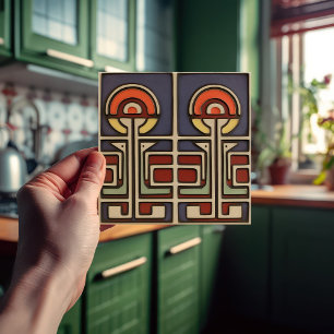 Mid-Century Flower Symmetry Arts Crafts Movement Tile