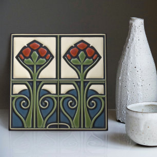 Mid-Century Flower Symmetry Arts Crafts Movement Tile