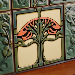 Mid-Century Flower Symmetry Arts Crafts Movement Tile