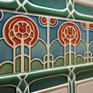 Mid-Century Flower Symmetry Arts Crafts Movement Tile