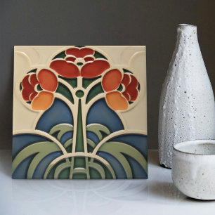 Mid-Century Flower Symmetry Arts Crafts Movement Tile