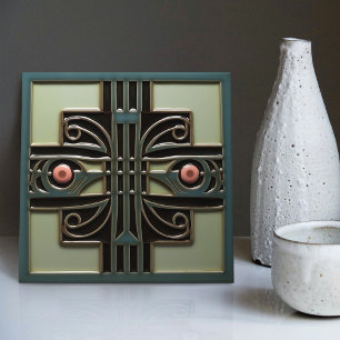 Mid-Century Flower Symmetry Arts Crafts Movement Tile