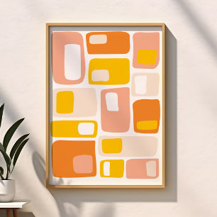 Mid Century Funky Geometric Shapes Orange Peach Poster