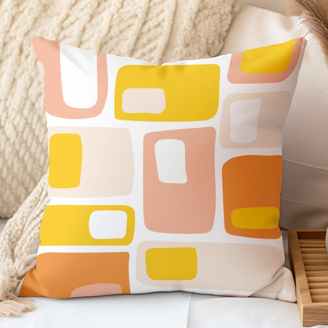 Mid Century Funky Geometric Shapes Orange Peach Throw Pillow (Creator Uploaded)